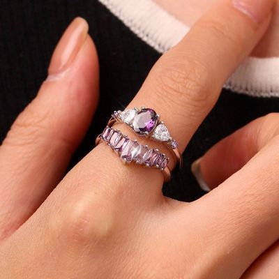 Egg-cut Fuchsia Rectangle Ring Set
