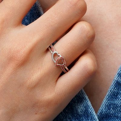 Two Hearts CZ Band Ring