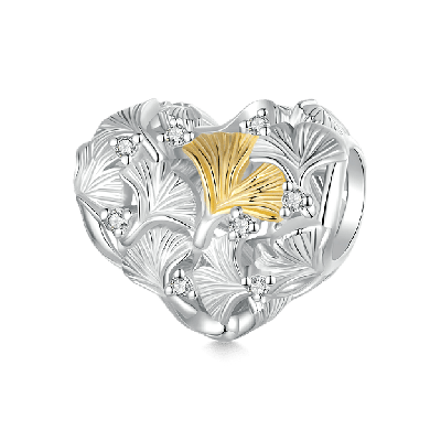 Ginkgo Leaves Heart Charm
