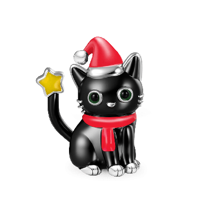 Christmas Black Cat Charm