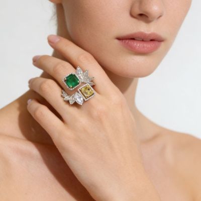 Leaf Cluster  Emerald & Yellow Ring