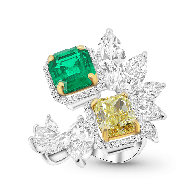 Leaf Cluster  Emerald & Yellow Ring