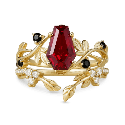 Coffin-Cut Engagement Ring Set