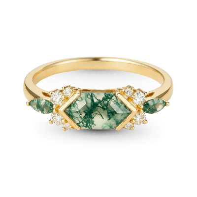 Hexagon Moss Agate Ring