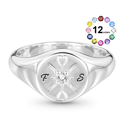 Compass Heart Signet Ring