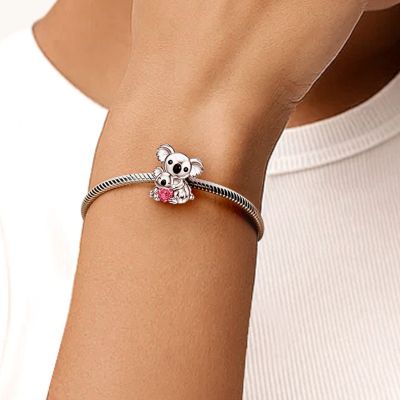 Koala Embraces Baby Heart Birthstone Charm
