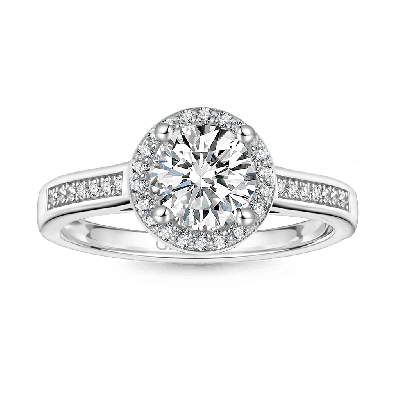Shiny Round Halo VVS Moissanite Ring