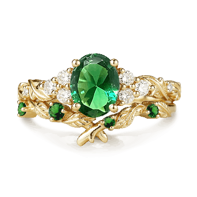 Leaf Oval-Cut Ring Set