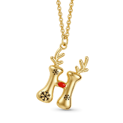 Christmas Reindeer Initial Necklace